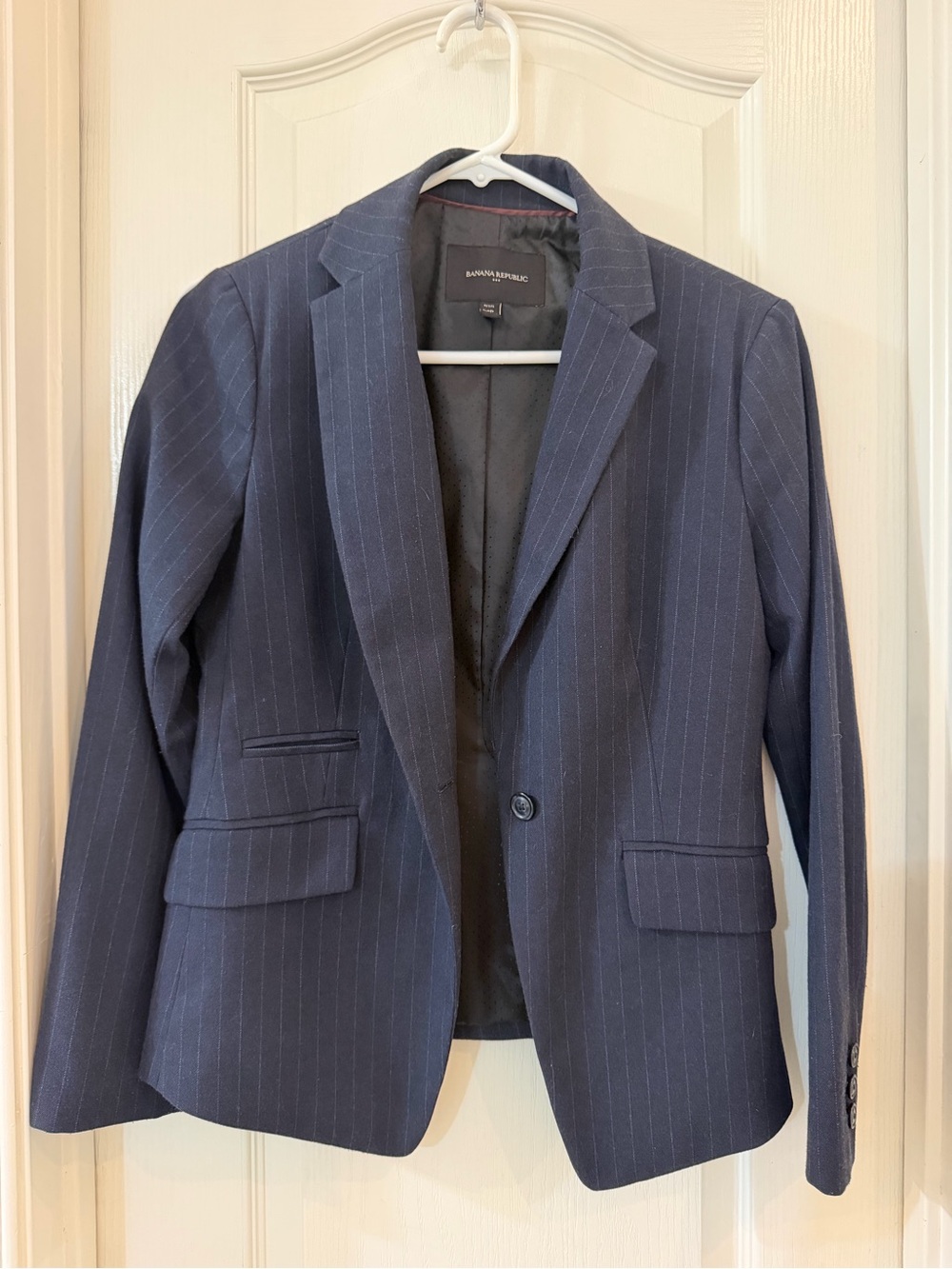 Banana Republic Dark Navy Pinstripe Single-Button Blazer
